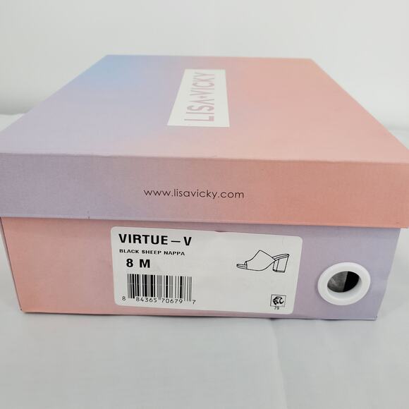 Lisa Vicky Womens Size 8M Virtue V Sandal 3 1/2in Heel Black‎ Sheep Nappa New - Picture 8 of 8